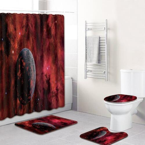 Creative Starry Sky 4 Pcs Waterproof Shower Curtain Bath Mat Toilet Pad Set Pattern Toilet Pattern Carpet Bath Mat