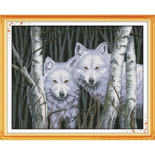 Everlasting Love Wolves In Woods Chinese Cross Stitch Kits Ecological Cotton Stamped 11CT DIY Gift New Year Decorations For Home