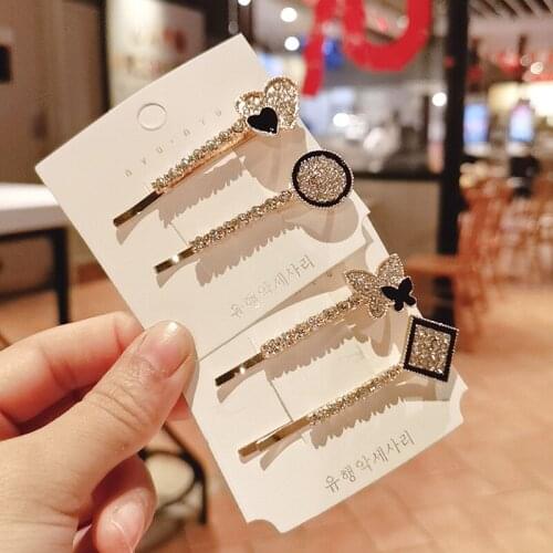 Shining Crystal Girls Hair Clip Heart Geometry Rhinestone Headwear Metal Hairpin Bangs Side Hairgrip Fashion Styling Accessories