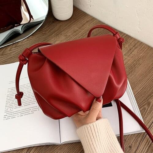 Vintage Pleated PU Leather Women Small Handbags Fashion Design Solid Color Ladies Mini Shoulder Messenger Bags Sac De Luxe Femme