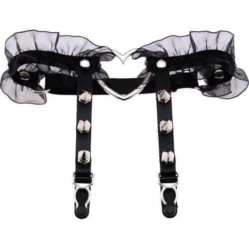 1Pc Women Garter Belts Sexy Elasticity Punk Gothic Heart-shape Ring Spikes Lace Elastic Garter Belt Suspender Thigh Ring Garter