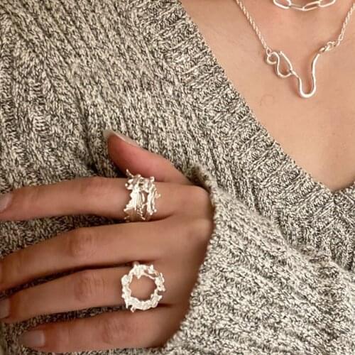 S925 Sterling Silver Rings for Women Retro Irregular Geometry Rings Opening Resizable Classic Jewelry Accessories Best Gift