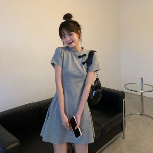 Dresses for Women Round Neck Temperament Skirt Womens Korean Version of The Summer Short-sleeved Waist Was Thin A-line Dress