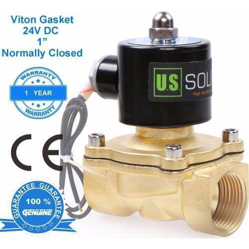 U.S. Solid 1" 24 V DC Brass Electric Solenoid Valve Normally Closed Viton Gasket Air, Water, Fuel, CE Certified