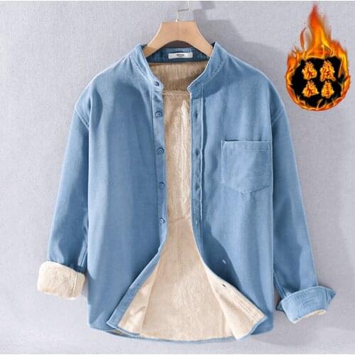 100% Cotton autumn and winter long sleeve corduroy shirt men brand fashion thicking comfortable shirts for men stand collar