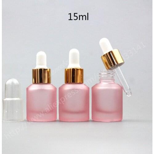 200pcs 15ML Pink Frosted Glass Bottle With Dropper Cosmetic Essential Oil Serum Packing Bottle Glass dropper bottle