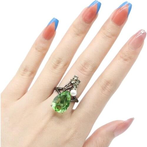 32x13mm Unique Neo-Gothic Created 6.2g 18x13mm Green Tsavorite Garnet Vioelt Tanzanite Black Metal Silver Rings Eye Catching