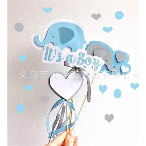 4 Pcs/set Elephant Heart Happy Birthday Letter Cake Toppers Wedding Party Cake Decorations Cute Its a Boy/Girl Baby Shower