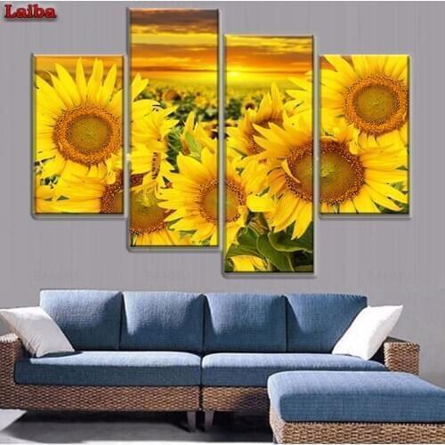 4PCS Diamond Painting Sunflower flower rhinestone Kit Diamond Art Full Drill Mosaic Embroidery Cross Stitch Decorations puzzle