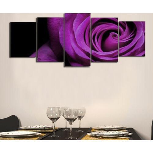 5panels fengshui pure hand painted oil paintings purple rose for decoration Free shipping
