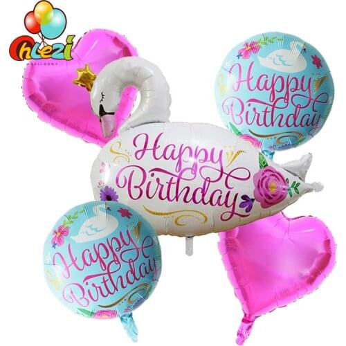 5pcs White Swan Balloons 18inch Birthday Swan Round Heart Helium Ballon Happy Birthday Party Decorations Kids Toys Baby Shower