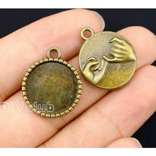 50pcs--Antique Bronze Round Pinkie Swear Cameo Cabochon Base Settings Charms, inner 16mm
