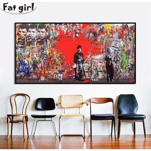 Diy diamond painting 5D Graffiti Street Art figure Printed oil painting on canvas Large size embroidery mosaic square round gift