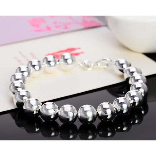 Hot charms fashion brands 925 sterling silver classic 10MM Beads Bracelet for man woman Wedding party Holiday gifts fine jewelry