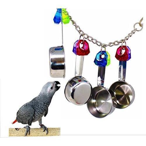 Bird Toys Swing Parrot Cage Spoon Bell Hanging Climb Pet Parrot Toys Cockatiel Parakeet African Grey Bird Bites Chew Sound Toys