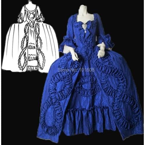 Customized!Retro Royal Blue Duchess Queen Civil war Southern Belle 18th Marie Antoinette DRESS Victorian Colonial dresses HL-319