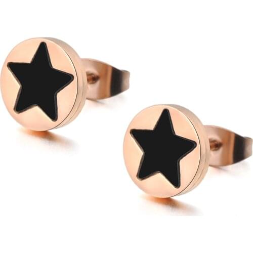 Classic Titanium Steel Black Color Star Earrings Jewelry Rose Gold Color Stud Earrings For Women Brincos JE18010