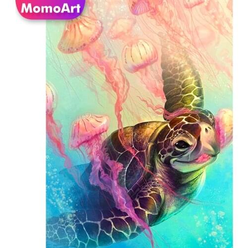 MomoArt Diamond Painting Animal Full Drill Square Diamond Mosaic Tortoise Cross Stitch Embroidery Jellyfish Sea Turtle Wall Art