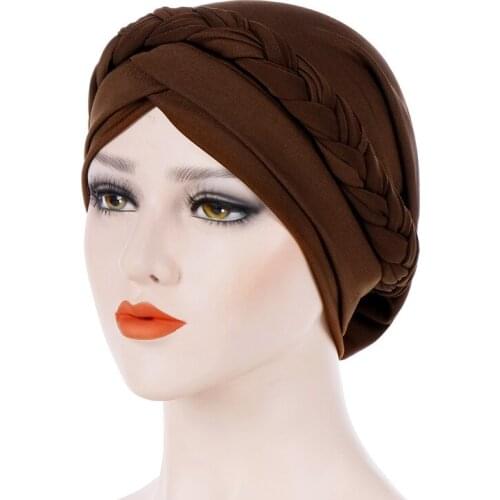 Muslim European And American Headwear Monochrome Single Braid Headgear Silk Milk Indian headband Hijab Caps Women Turban Wraps