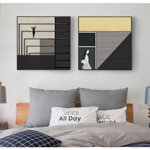 Home Decor Nordic Wall Art Posters A Boy and Girl black light&shadow Pictures nursery lovers couple room Canvas Painting Print