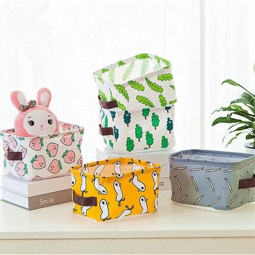 Desktop Storage Box Cotton Linen Waterproof Underwear Organizer Sundries Toy Storage Bag Cartoon Printing Desktop Storage Basket