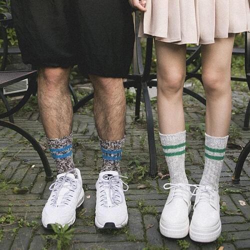 New womens double striped thick casual men and women cotton socks high quality clothing with Harajuku fun socks clothing dress