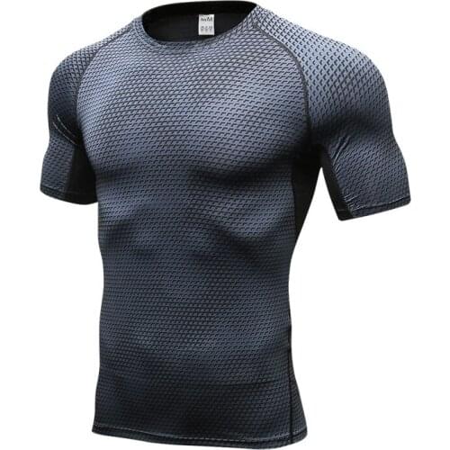 New Sports T-shirt Mens Running Top Gym Joggers Stretch shirt MMA compression Fitness Clothing Plus size Short T-shirt 4XL Men