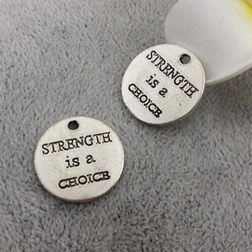 Newest 20 Pieces/Lot 29mm*20mm Round Disc Strength Is a Choice Sports Inspired Message Charms Pendants