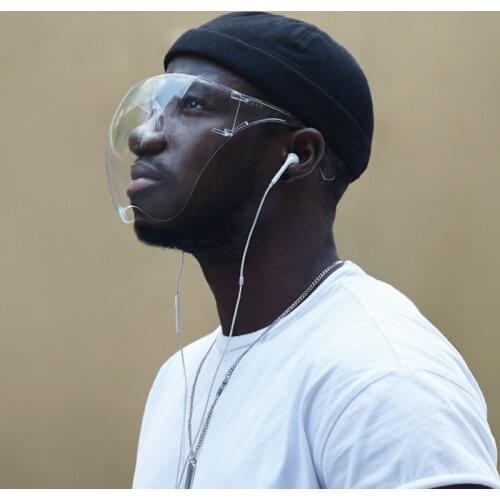 New arrival 2021 futuristic big square anti-dropping face mask women men oversized trendy transparent anti foggy sunglasses