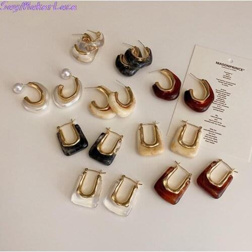 New Trendy Earring 2021 Transparent Resin Hoop Earrings Girls Geometric Irregular Metal Acrylic Earrings Jewelry aros mujer