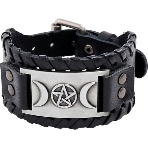 New Retro Woven Leather Bracelet Nordic Viking Totem Pirate Bracelet Mens Wide Leather Punk Bracelet
