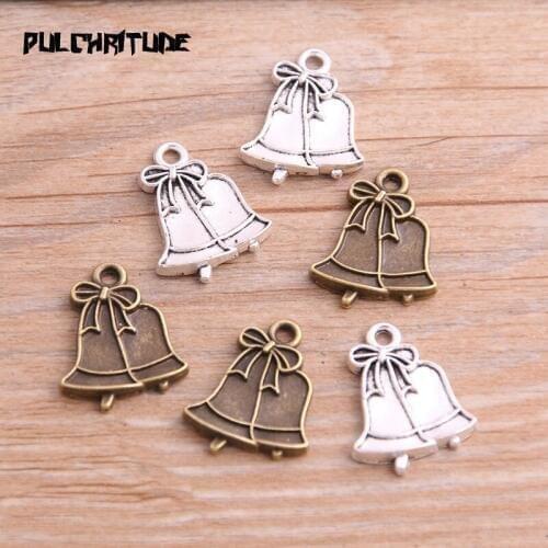 20PCS 16*22mm New Product Two Color Christmas Charms Bell Pendant Jewelry Metal Alloy Jewelry Marking
