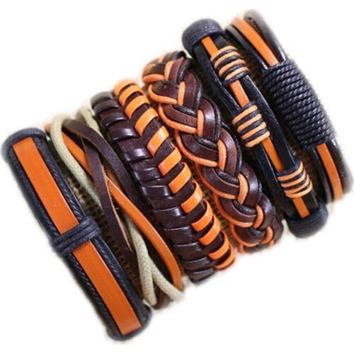 Wholesale 6pcs/lot Fashion Wrap Genuine Leather Bracelet with Braided rope Unisex pulseira de couro masculina feminina -S90