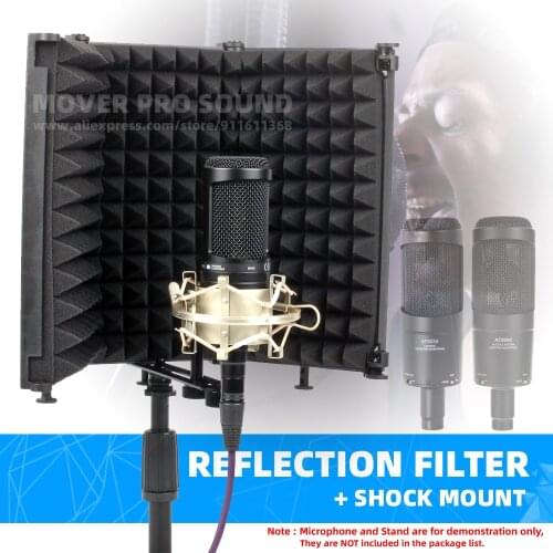 Reflection Filter + Mic Shock Mount For Audio Technica AT 2020 2035 2050 AT2020 AT2035 AT2050 Microphone Stand Sponge Shield