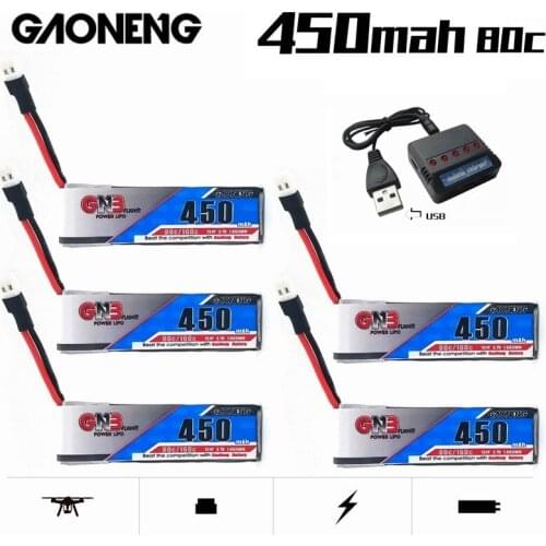 GAONENG GNB 1S 3.7V 450mAh 80C/160C HV Rechargeable Battery For RC Quadcopter FPV Racing DroneS Parts With 5in1 Charger