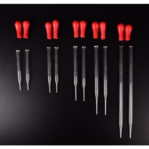 2Pcs Pipette With Red Rub Durable Long Glass Experiment Medical Pipette Lab Supplies Dropper