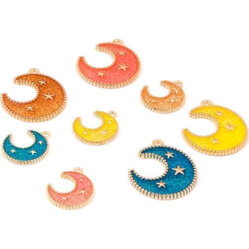 6~10PCS Crescent Shaped Yellow/Pink/Blue/Gold Enamel Metal Charm Pendant DIY Earring Necklace Bracelet Jewelry Findings Making