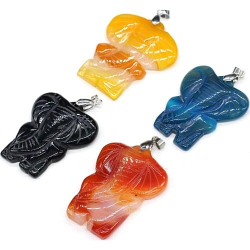 Natural Agates Stone Pendants Elephant Shape Exquisite Colorful Agates Stone Charm for Jewelry Making Necklace Bracelet Gift DIY