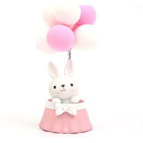 Resin Mini Cute Hot Air Balloon Rabbit and Bear Statue Craft Ornaments Birthday Gift for Children Home Office Ornament Toy Gift