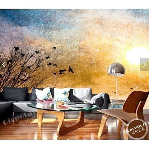 Custom retro wallpaper, tree bird murals for the living room hotel restaurant background wall waterproof papel de parede