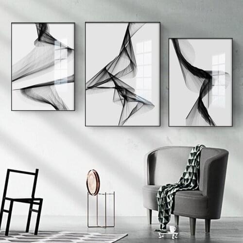 Modern Nordic Black and White Abstract Line Art Canvas Painting Wall Art Poster Living Room Picture Home Decoration Frameless