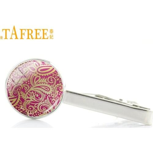 TAFREE exquisite fashion Paisley style glass cabochon mens tie clips pins Geometric Bohemia Hippe Mandala tie bar jewelry A382