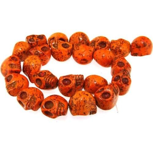 Unique Pearls jewellery Store Carved Skull Orange Turquoise 17mm Gemstone Loose Beads One Full Strand 15 inches LC3-351