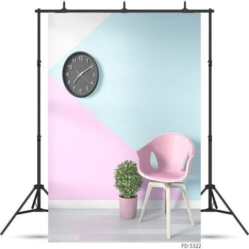 Photo Backgrounds Pink Blue Wall Clock Chair Baby Children Portrait Vinyl Fond Photography Backdrop Photo Studio Photocall Props