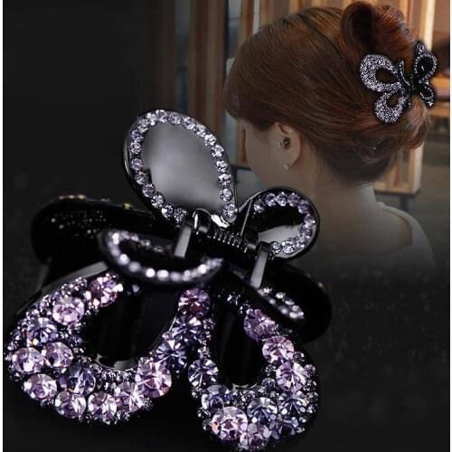Women Crystal Hair Claw Vintage Butterfly Hairpin Headband Crab Clip Shiny Rhinestone Bow Hair Clips Hair Accessories