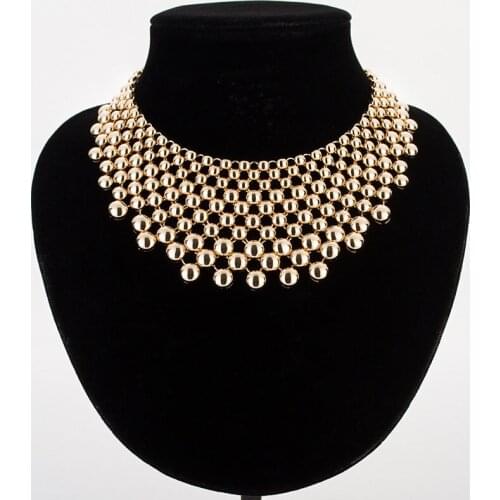 Women Metal Ball Bib Necklace Beads Chain Lady Choker Jewelry ML