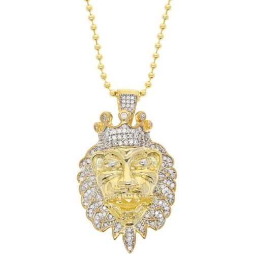 Gold Color Bling Iced Out Necklace Micro Pave Cubic Zircon Lion Head Pendant Choker for Men Women Luxury Hip Hop Jewelry