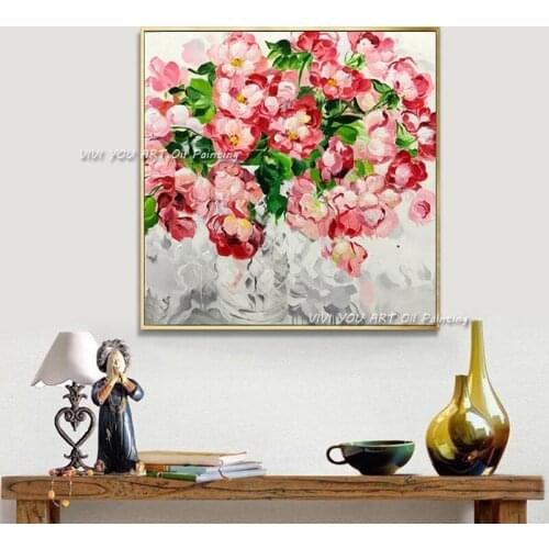 100% Handmade New Modern Abstract Red Flower Wall Art Oil Painting On Canvas Drawn By Skill Artist Home Decor Paintings