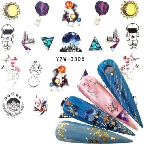 YWK 2020 1 PC Astronaut Nail Art Sun Planet Flower Water Design Tattoos Nail Sticker Decals for Beauty Manicure Tools