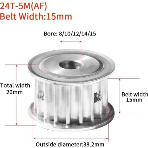 24 Teeth HTD 5M Synchronous Timing Pulley Bore8/10/12/14/15mm Width=15mm 24T Keyway Timing Pulley AF bore keyway diameter3/4/5mm